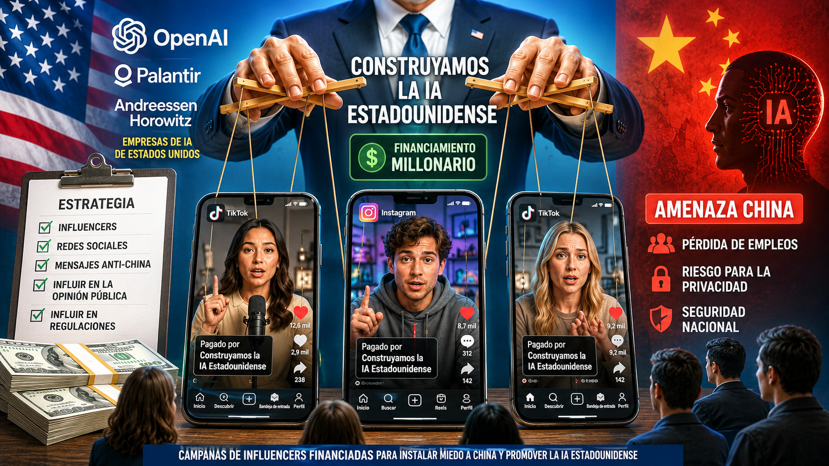 Empresas de IA de Estados Unidos financian influencers para instalar el miedo a China